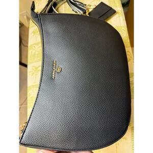 Anne Klein black pebbled crossbody gold accents, new condition has two straps